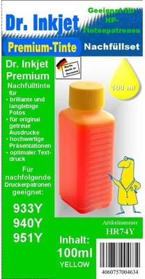 Produktbild von HR74Y - yellow- Dr.Inkjet Premium Nachfülltinte 100ml für Ihren HP Drucker