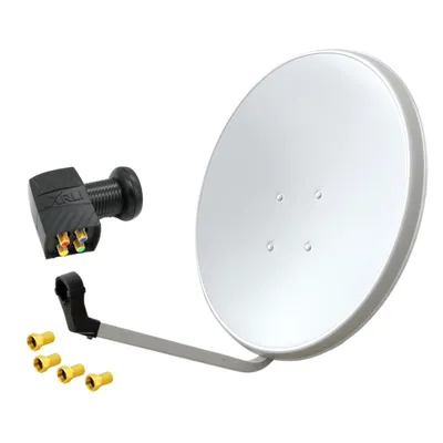 Produktbild von ARLI 60cm HD Sat Anlage Weiß mit Quad LNB + 4x F-Stecker vergoldet - 4 Teilnehmer