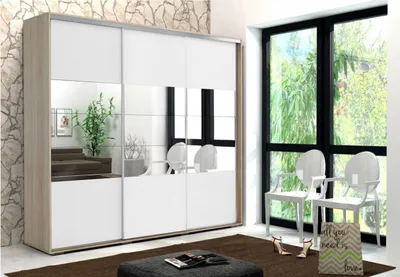 Produktbild von Dreitüriger Kleiderschrank mit Spiegel 278 cm LUCA – Eiche Sonoma / weiß