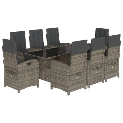 Produktbild von vidaXL 9-tlg. Garten-Essgruppe mit Kissen Grau Poly Rattan