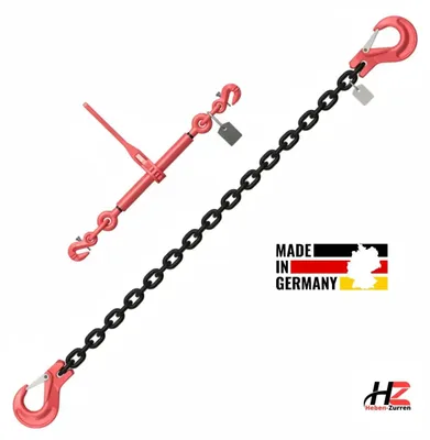 Produktbild von Zurrkette 2-teilig GK8 – 10 mm – 1 m – EN 12195-3 – LC 6300 daN / STF 1575 daN – schwarz lackiert