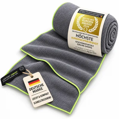 Produktbild von LightDry Mikrofaser Handtuch 80x160 cm Dunkelgrau - Ultraleichtes Reisehandtuch, Sporthandtuch & Strandtuch, schnelltrocknend inkl. Tasche