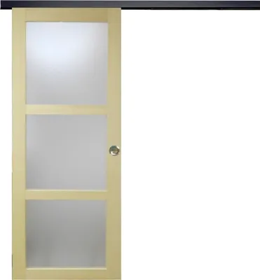 Immagine prodotto di Porta scorrevole in legno Ayous con vetro H204 x L73 cm, binario in alluminio con fascia nera, conchiglie Gd Menuiseries