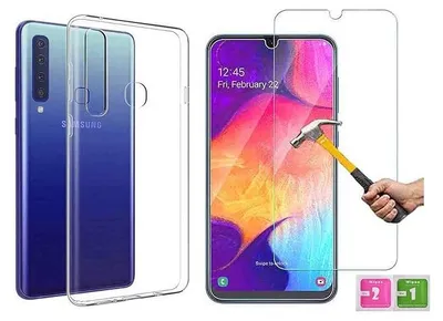 Produktbild von 2in1 Schutzglas Schutzhülle kompatibel mit Samsung Galaxy A40 Silikon Case Panzerglas Set Schutzhülle Hülle transparent Flexibel Cover Handyhülle