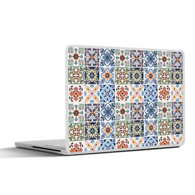 Produktbild von MuchoWow® Laptop Aufkleber Sticker Cover Design - Blumen - Orange - Blau - Abstrakt 36.5x27.5 cm - Laptop-Sticker