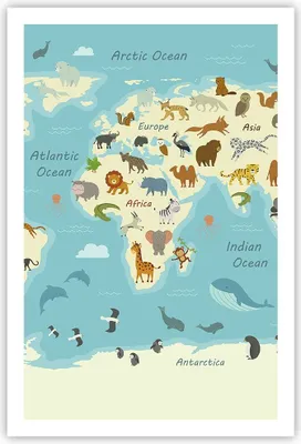 Produktbild von Poster - Poster ohne Rahmen - Tiere die Welt Karte - 61x91,5 cm - Wand Bild - Wanddeko - Wandbilder - Kunstposter - Wandposter - Bilder - Kunstdruck - Wanddekoration - Wandbild - P2XPA61x91-4860