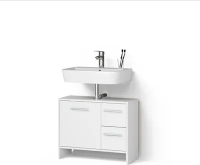 Image de Meuble sous vasque simple Livinity Amalfi Blanc 70.2x57cm avec 2 tiroirs et 1 porte, Model 59316
