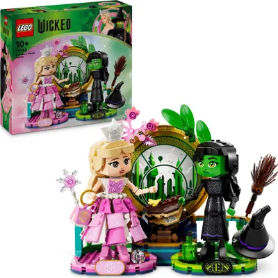 Produktbild von LEGO Wicked Elphaba und Glinda, Fantasy-Spielzeug mit Mini-Puppen der Hexen von Oz, Spielset mit baubaren Charakteren, Geschenk für Mädchen, Jungen und Fans des Films ab 10 Jahren 75682