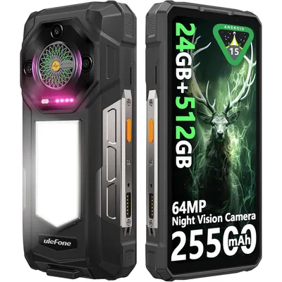 Produktbild von Ulefone Armor 33 Outdoor Handy AI Smartphone - 24GB+512GB - 25500mAh 66W 6,95" 120Hz 118dB Lautsprecher Android 15, 1100LM Campinglampe 3-Slots/NFC