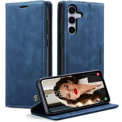 Immagine prodotto di Custodia a libro per Samsung Galaxy S25 FE 5G, in ecopelle blu, con portacarte e funzione stand