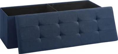 Produktbild von Osmanská lavica s úložným priestorom, polstrovaný box s vekom, sklopné sedadlo, objem 120 l, nosnosť do 300 kg, tmavomodrá