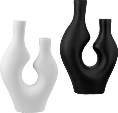 Image de Gilde Vase, "Abstrakt", Keramik, schwarz, weiß, L. 10 cm, B. 24 cm, H. 41 cm 55429 4063387554296 2 Stück (2-fach sortiert)