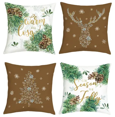 Samt-Kissenbezüge 45x45 cm, 4 Stück, Weihnachtsmotive