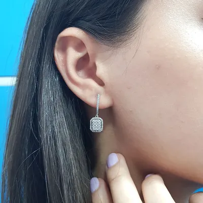 Produktbild von Diamanten (Brillant-Schliff) Ohrhänger Ohrringe Creole in 14 Karat Weißgold