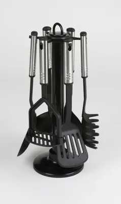 Image de Set d'ustensiles de cuisine 6 pièces avec support noir spatule louche etc. Accessoires de cuisine
