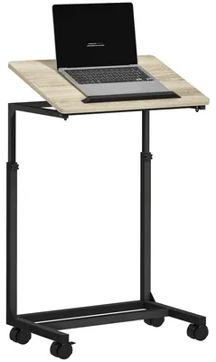Produktbild von Beistelltisch C-Form höhenverstellbar 62,5-82,5 cm, neigbar 0-60°, 4 Rollen mit Bremse - Sofatisch Laptoptisch Betttisch | 55x36 cm | kompakt