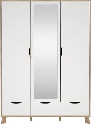 Produktbild von Ikast Kleiderschrank 201x148x58cm, 2 Türen, 1 Spiegeltür, 2 Schubladen Eichen-Nachbildung, weiß.