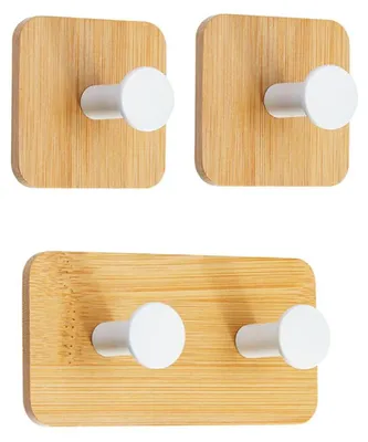 3er-Set selbstklebende Holzhaken, quadratische Platten, Weiß