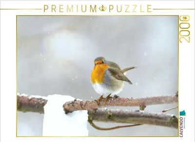 Produktbild von CALVENDO Puzzle Rotkehlchen im Winter 2000 Teile Puzzle quer | 2000 Teile Lege-Größe 90x67cm Foto-Puzzle für glückliche Stunden
