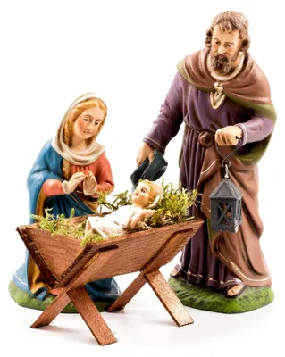 Produktbild von Heilige Familie mit Holzkrippe, 4 Teile, Figurenhöhe 17cm