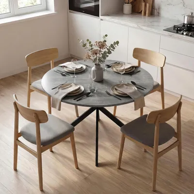 Produktbild von Runder Esstisch Industrial Grau, Küchentisch rund Spanplatte Stahlbeine, Industriestil | Ø 100 x 75 cm | für 4 Personen | Grau