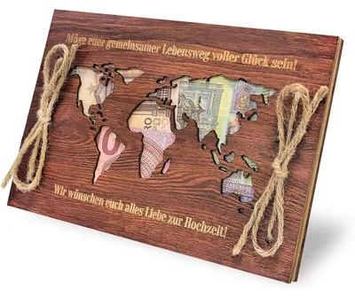 Immagine prodotto di Regalo a tema viaggio, matrimonio, mappa del mondo in legno, rosso, personalizzabile, ideale come regalo per la luna di miele