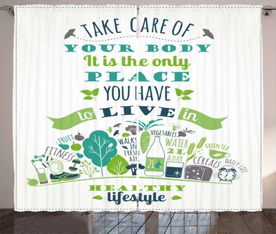 Produktbild von ABAKUHAUS Fitness Rustikaler Gardine, Positive Lebensformel, Schlafzimmer Kräuselband Vorhang mit Schlaufen und Haken, 280 x 260 cm, Mehrfarbig
