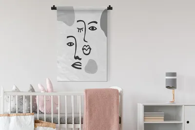 Produktbild von MuchoWow® Wandteppich Wandbehang Gesicht - Schwarz - Weiß 60x90 cm Tapisserie Dekoration Wandtuch - Foto-Teppich - Abwaschbar