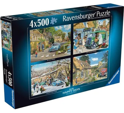 Immagine prodotto di RAVENSBURGER Puzzle "Happy Days" n.9: "Vita di villaggio", 4 puzzle da 500 pezzi