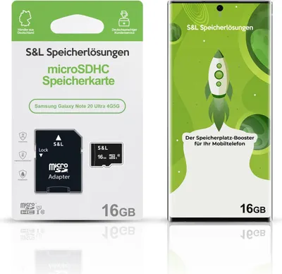 Produktbild von microSD Speicherkarte S&L für Samsung Galaxy Note 20 Ultra 4G/5G - Speicherkapazität: 16 GB