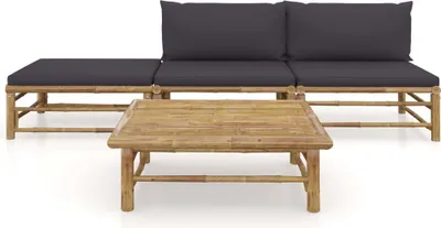 Obrázek produktu pro vidaXL 4dílná zahradní lounge souprava s tmavě šedými bambusovými polštáři