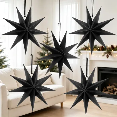 5 Papiersterne 30 cm, schwarz, Faltsterne für Weihnachten