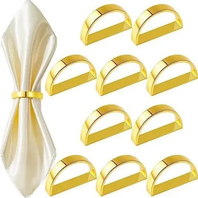 Produktbild von 12-teiliges Serviettenring-Set aus Metall, D-Form Halbkreis, polierte Oberfläche, minimalistische Tischdeko für Hochzeit, Hotel & Dinner