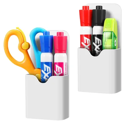 Image de 2 porte-crayons magnétiques pour réfrigérateur, tableau blanc, casier, tableau magnétique, à la maison, au bureau, à l'école, blancs