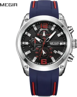 Produktbild von Stylische MEGIR Herrenuhr in Blau/Rot - Chronograph & Stoppuhr KP4014