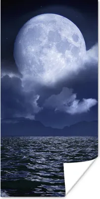 Produktbild von MuchoWow® Poster Mond - Meer - Horizont 60x120 cm - Wandschmuck