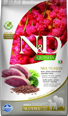Productafbeelding van Farmina Pet Food N&D Quinoa, voor volwassen dieren, Groot (26 tot 44 kg), Medium (11 - 25 kg), Eend, 2,5 kg