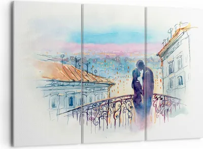 Produktbild von Bild auf Leinwand - Leinwandbild - Paar Liebe Stadt Brücke - 105x70cm - Wand Bild - Wanddeko - Leinwanddruck - Bilder - Kunstdruck - Wanddekoration - Leinwand bilder - Wandkunst - CE105x70-2998