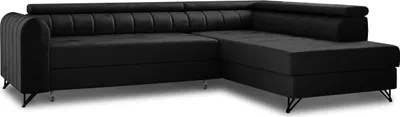Produktbild von Ecksofa Alice mit Schlaffunktion und Bettkasten, Wohnlandschaft mit einstellbare Kopfstützen, Couch, Sofa, Bettsofa, Schlafsofa (Schwarz (Kronos 07), Ecksofa Rechts)