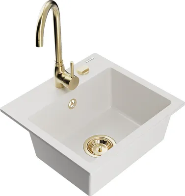 Produktbild von Mexen Milo 1-Becken-Granit-Spüle mit Mischbatterie Telma, Weiß - 6505-20-670200-50