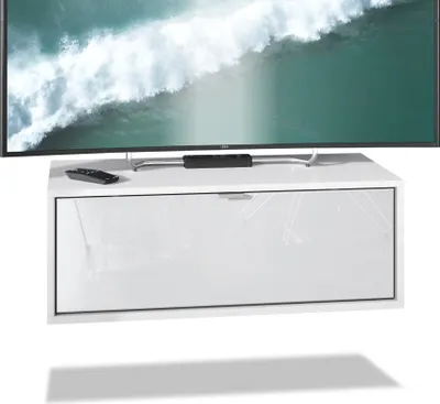 Produktbild von Vladon TV Board Lana 80 Hängeschrank Lowboard 80 x 29 x 37 cm,  Germany, Korpus in Weiß matt, Fronten in Weiß Hochglanz | Große Farbauswahl