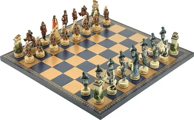 Productafbeelding van Samurai schaakset - Handgemaakte polyresinfiguren, elk 8 cm hoog, met een elegant schaakbord van leer, afmetingen 40 x 40 cm