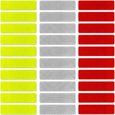 Image de 30 autocollants réfléchissants (10 blancs, 10 rouges, 10 verts), bandes réfléchissantes, adhésives, étanches, pour casque de vélo