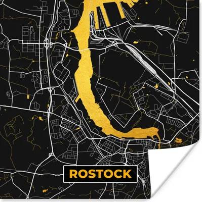 Produktbild von MuchoWow® Poster Rostock - Stadtplan - Gold - Karte - Deutschland 50x50 cm - Wohnzimmerdekoration