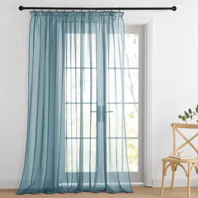 Image de Rideau en voile transparent, bleu, dimensions : 245 cm de hauteur x 300 cm de largeur
