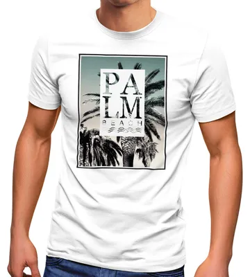 Produktbild von Herren T-Shirt Palm Beach Palmen Wellen Sommer Sonne USA Amerika Fashion Streetstyle Neverless® weiß 4XL