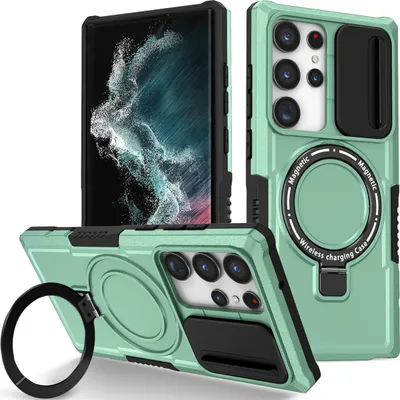 A product shot of a phone case with a phone inside, displayed from multiple angles.
