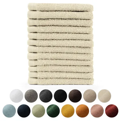 Produktbild von Blumtal Premium Frottier Handtücher Set mit Aufhängschlaufen - Baumwolle  , weich, saugstark - 12x Gästehandtücher (30x30 cm), Sand (Beige)