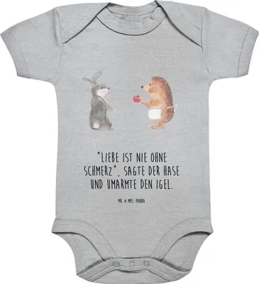 Produktbild von Mr. & Mrs. Panda Strampler Baby Hase Igel 12. - 18. Monat - Heather Grey - Geschenk, Liebe Spruch, Trösten, overall, Babybody kurzarm, babykleidung body, Lustige Sprüche
