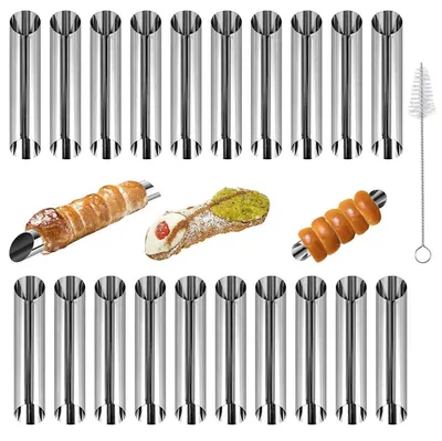 Produktbild von Cannoli Backform Röhrchen Edelstahl 20 Stück mit Reinigungsbürste 12,5 cm